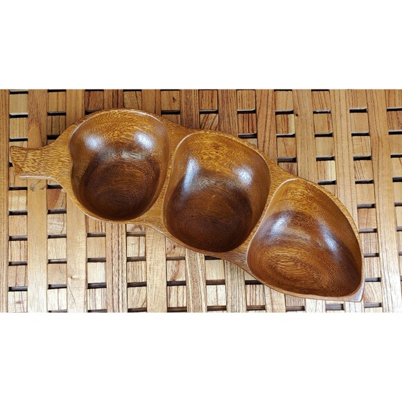 Large Wood Vintage Divided Tray, Charcuterie Board, Monkeypod - Picture 2 of 5